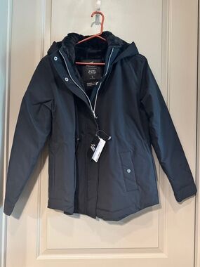 Hollister Black Hooded Women's Raincoat with Faux-Fur Lining